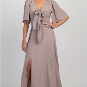 NWT Taupe Front Bow Back Cutout Maxi Dress